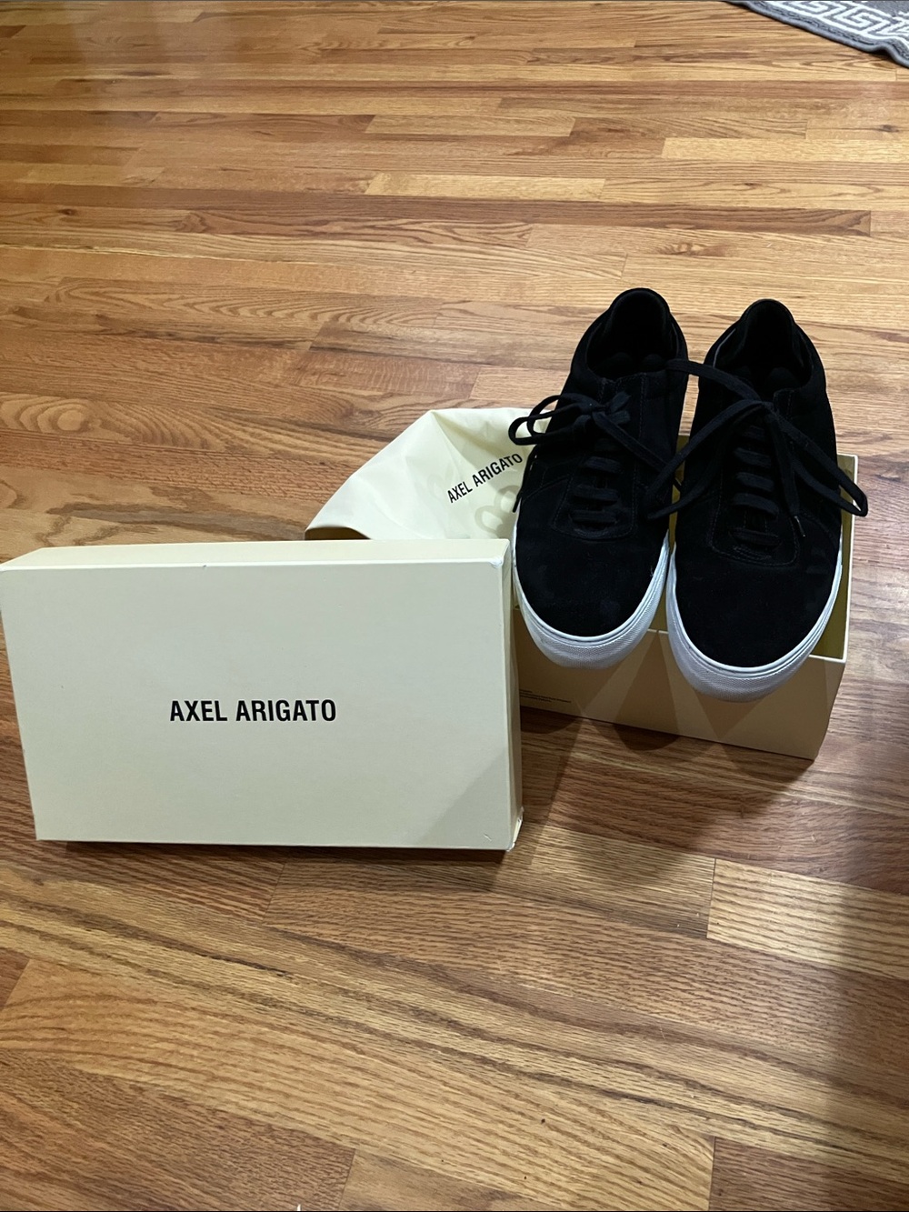 Axel Arigato Men's Black Suede Sneakers with White Soles includes bag and box